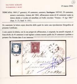 1861 - 40 cent. carminio, corto a ... 