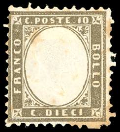 1862 - 10 cent. bruno grigiastro, ... 