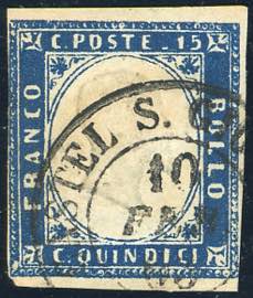 1863 - 15 cent. azzurro scuro, doppia ... 