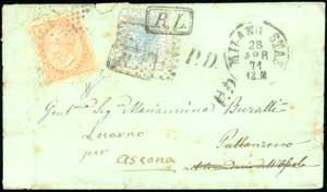 1871 - 20 cent. azzurro, tiratura di Torino ... 