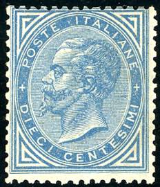 1877 - 10 cent. azzurro (27), nuovo, gomma ... 