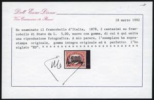 1878 - 2 cent. su 5 lire Servizio ... 