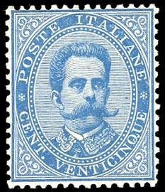 1879 - 25 cent. azzurro (40), nuovo, gomma ... 