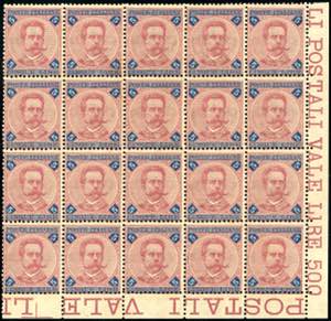 1891 - 5 lire carminio e azzurro Umberto I ... 