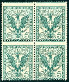 1901 - 5 cent. Floreale (70), blocco di ... 