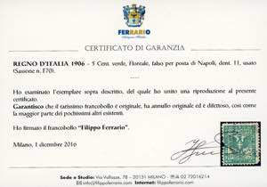 1906 - 5 cent. Floreale, dent. 11, ... 