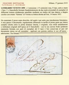 1852 - 15 cent. rosa, II tipo (5), ... 