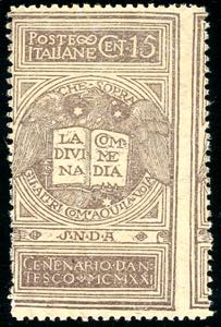 1921 - 15 cent. grigio violetto Dante, non ... 