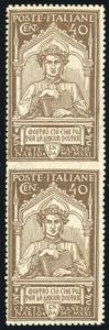 1921 - 40 cent. Dante, coppia verticale non ... 