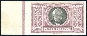 1923 - 5 lire Manzoni, non dentellato ... 