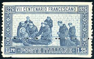 1926 - 1,25 lire San Francesco, dent. 13 1/2 ... 