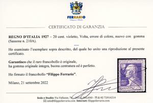 1927 - 20 cent. Volta violetto, ... 