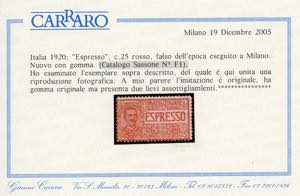 1920 - 25 cent., falso per posta ... 