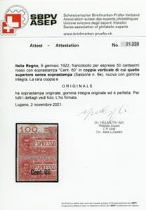 1922 - 60 cent. su 50 cent., ... 