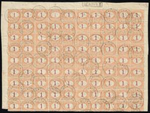 1870 - 1 cent. ocra e carminio (3), blocco ... 