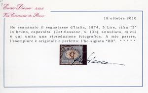 1874 - 5 lire azzurro e bruno, ... 