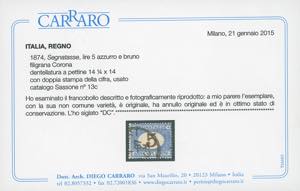 1874 - 5 lire azzurro e bruno, ... 