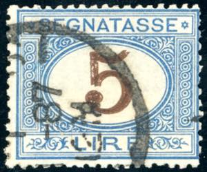 1874 - 5 lire azzurro e bruno, doppia stampa ... 