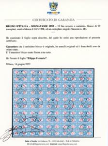 1893 - 10 lire azzurro e carminio ... 
