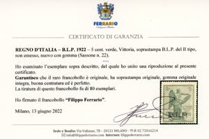 1922 - 5 cent. Vittoria, ... 