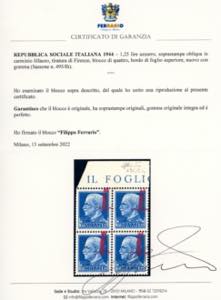 1944 - 1,25 lire, blocco di ... 