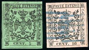 1852 - 5 cent. verde e 10 cent. rosa chiaro ... 
