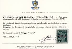 1943 - 25 cent. soprastampa G.N.R. ... 