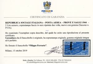 POSTA AEREA 1944 - 2 lire azzurro, ... 