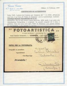 1945 - 2 lire su 25 cent. verde, ... 