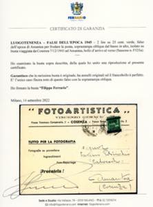 1945 - 2 lire su 25 cent. verde, ... 