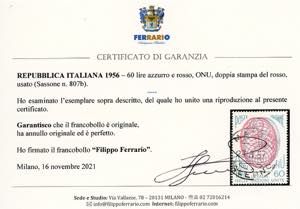 1956 - 60 lire ONU, doppia stampa ... 