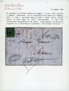 1857 - 5 cent. verde oliva, errore ... 