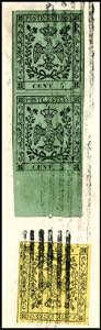 1857 - 5 cent. verde oliva, coppia ... 