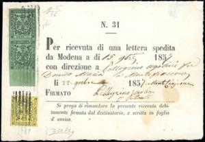 1857 - 5 cent. verde oliva, coppia verticale ... 
