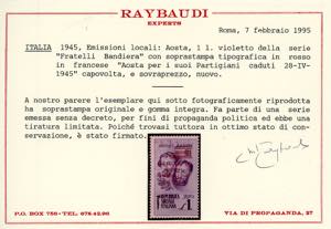 AOSTA 1945 - 1 lira Fratelli ... 