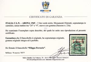 ARONA 1945 - 3 lire soprastampato ... 