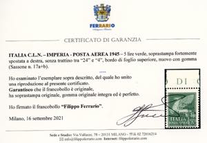 IMPERIA 1945 - 5 lire posta aerea, ... 