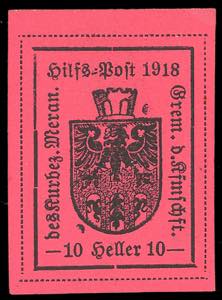 MERANO 1918 - 10 h. carminio lilla, carta ... 