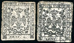 PROVE 1852 - 5 cent. bianco, doppia stampa ... 