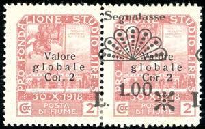 FIUME SEGNATASSE 1921 - 1 lira su 2 corone, ... 