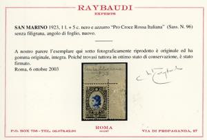 1923 - 1 lira + 5 cent. Pro Croce ... 