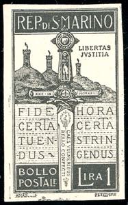 1923 - 1 lire Pro Volontari (97), prova in ... 
