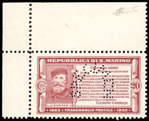1932 - 20 cent. carminio Garibaldi, saggio ... 