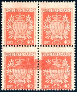 1945 - 40 cent. Stemmi, blocco di quattro, i ... 