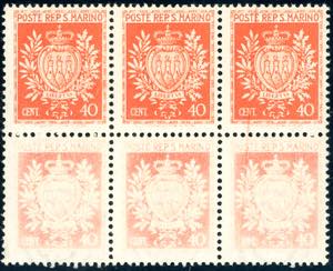 1945 - 40 cent. Stemmi, blocco di sei, i tre ... 