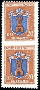 1946 - 20 lire Stemmi, coppia verticale non ... 