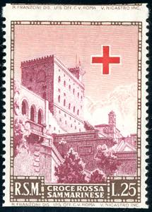 1951 - 25 lire Croce Rossa, non dentellato ... 