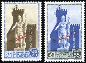 1954 - 25 lire e 55 lire Statua della ... 