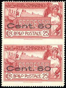 1923 - 60 cent. su 25 cent. coppia verticale ... 
