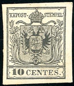 1857 - 10 cent. nero, carta a ... 
